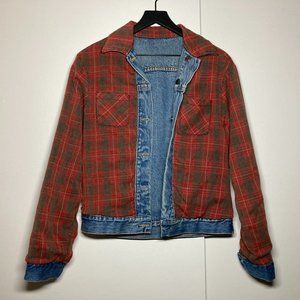 Mnml Red/ checkered Reversible Denim Trucker Jacket